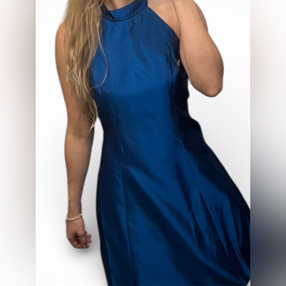 Prom dress Vintage Roberta blue satin halter gown, cocktail dress maxi dress